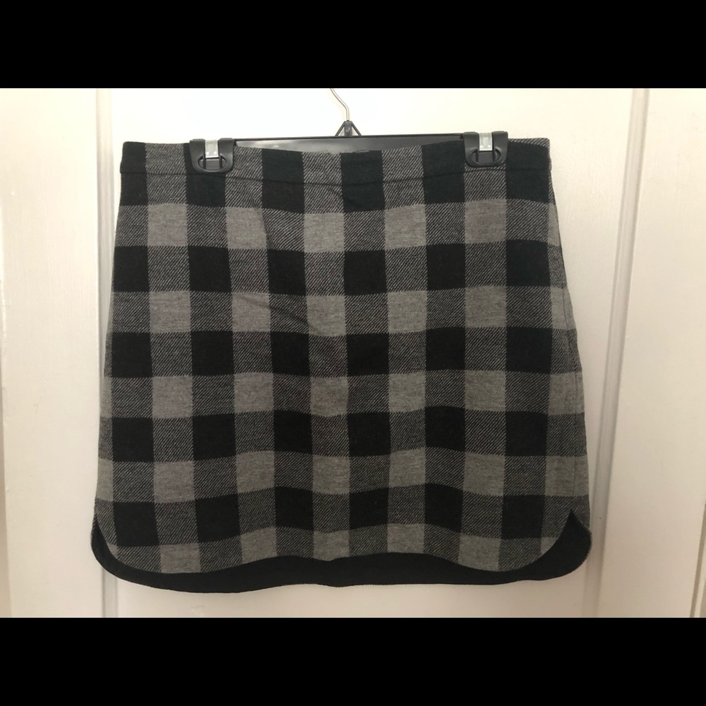 Madewell Black and Grey Wool Gingham Mini Skirt